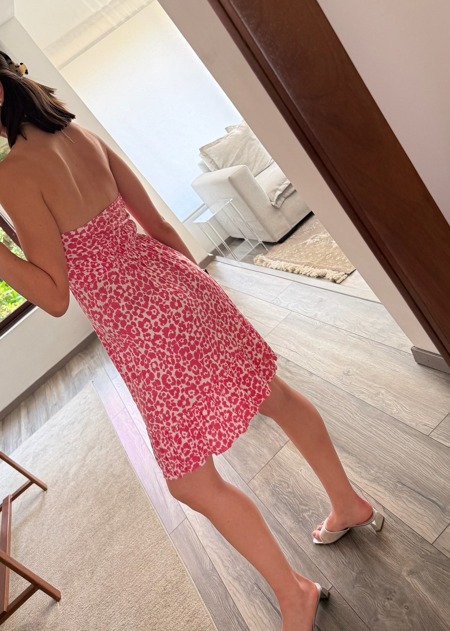 VESTIDO STRAPLESS ROSA ANIMAL PRINT