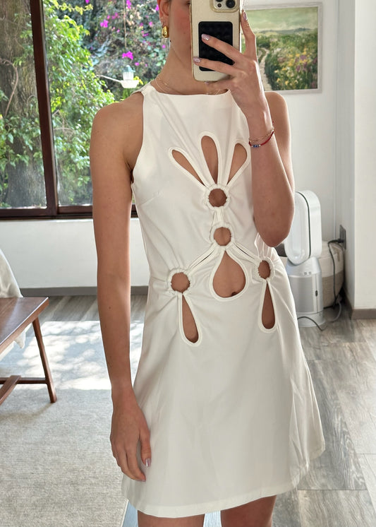 VESTIDO MINI CON AGUJEROS BLANCO