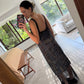 VESTIDO SLIP CUADROS Y ENCAJE