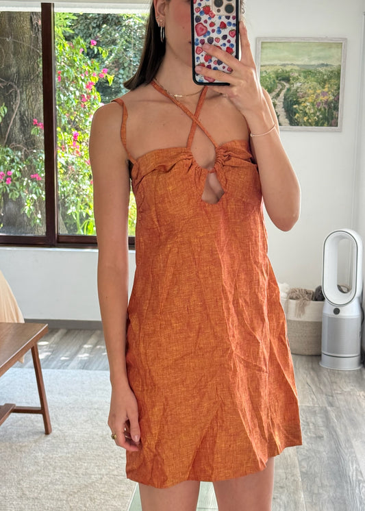 VESTIDO NARANJA DE LINO