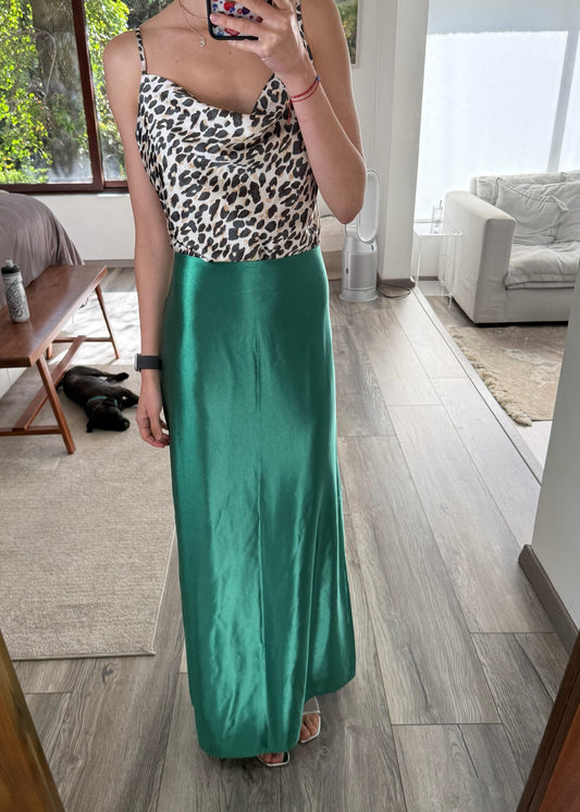 FALDA SILKY VERDE MIDI