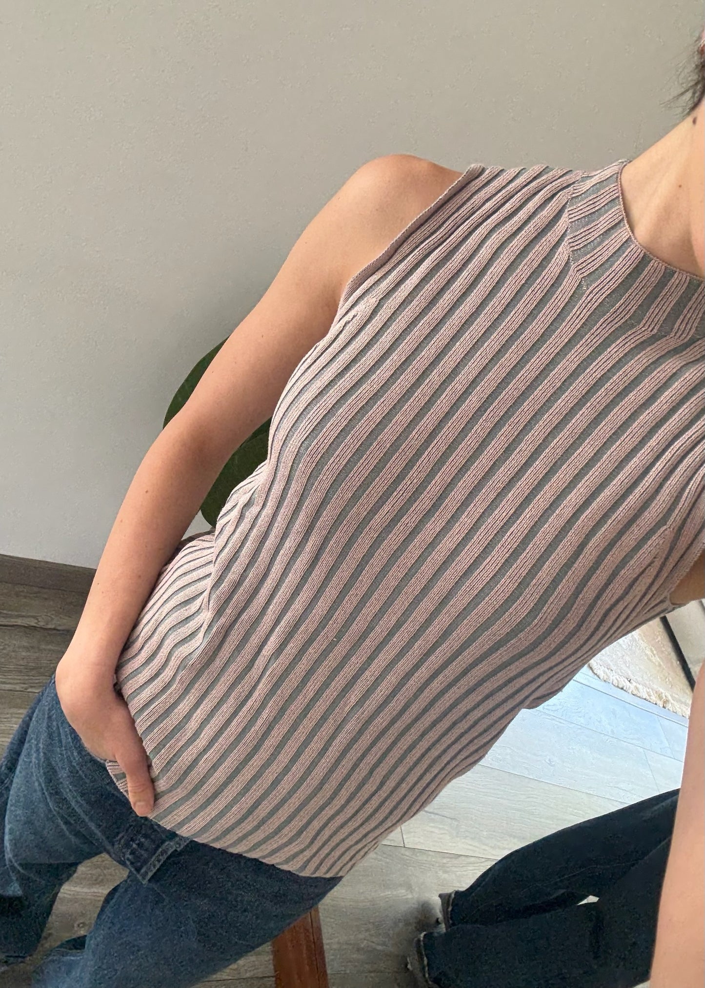 TOP DE KNIT STRIPED ROSA