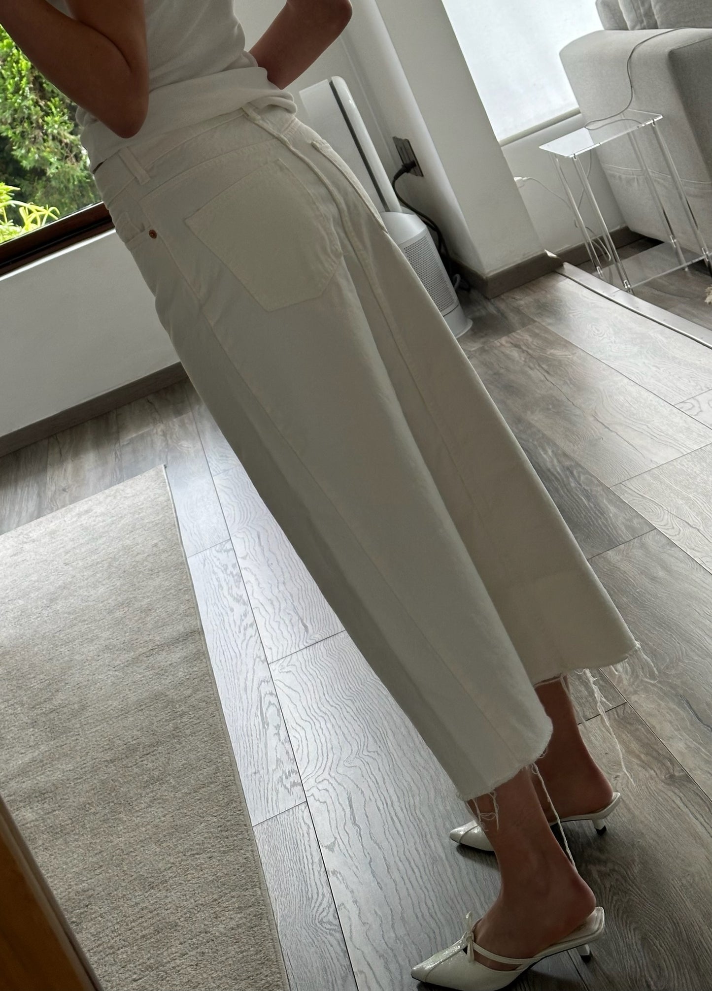 FALDA MIDI BLANCA DENIM