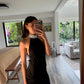 VESTIDO CUELLO HALTER Y TRIÁNGULO