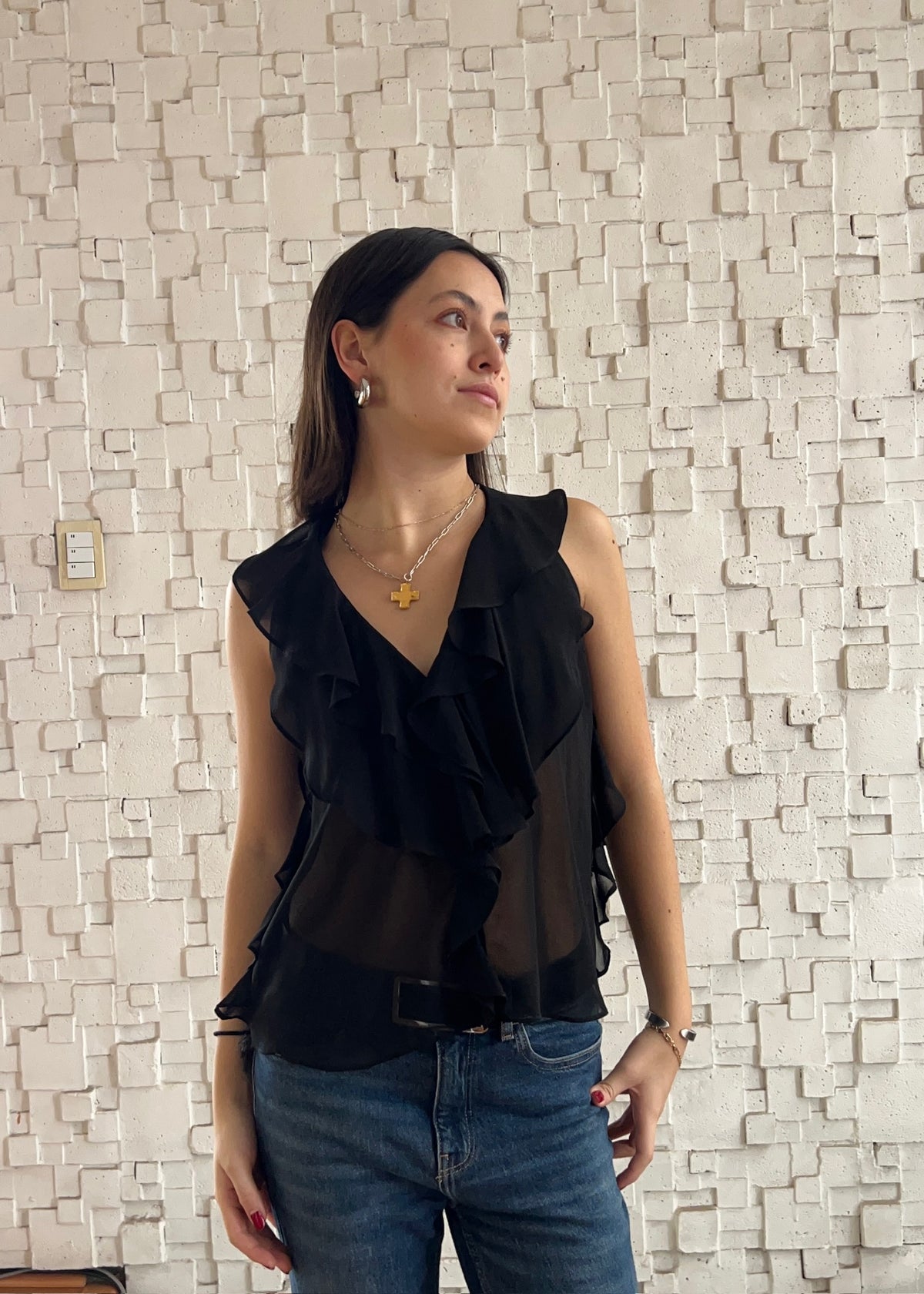 TOP RUFFLES NEGRO
