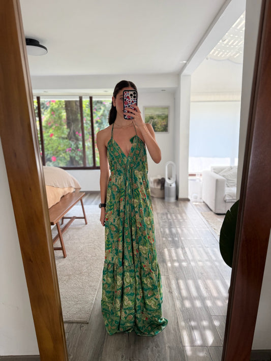 VESTIDO MAXI CON PRINT VERDE