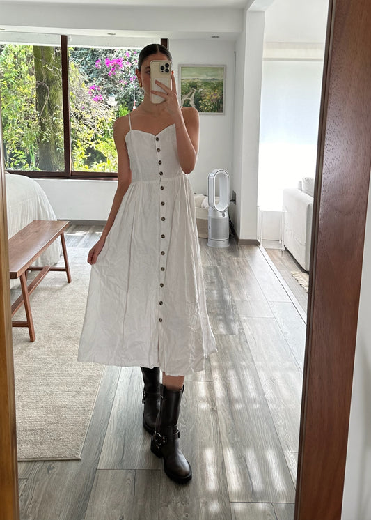 VESTIDO DE LINO BLANCO MIDI