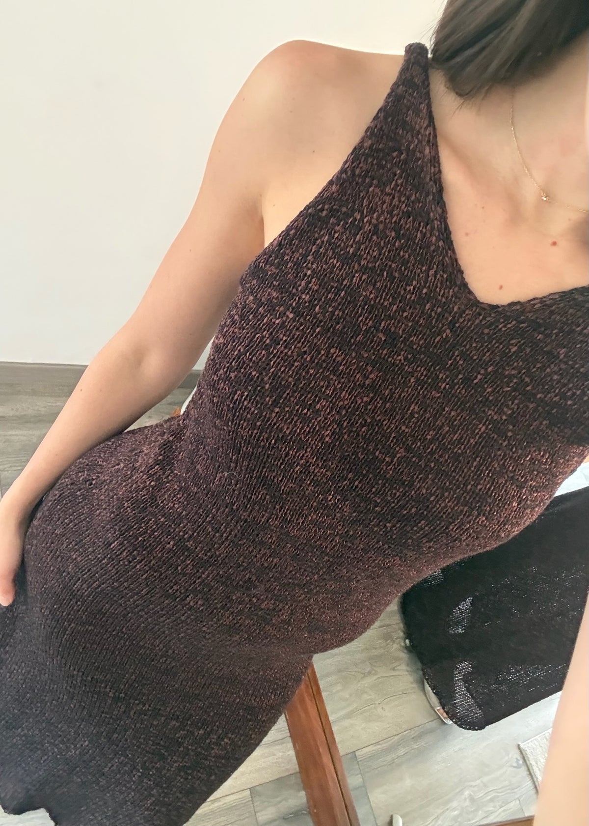 VESTIDO DE KNIT CAFÉ MAXI