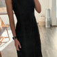 VESTIDO MIDI NEGRO CON PIEL