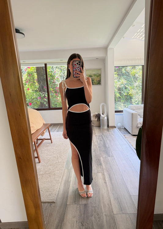 VESTIDO B&W MIDI CON CUT OUTS