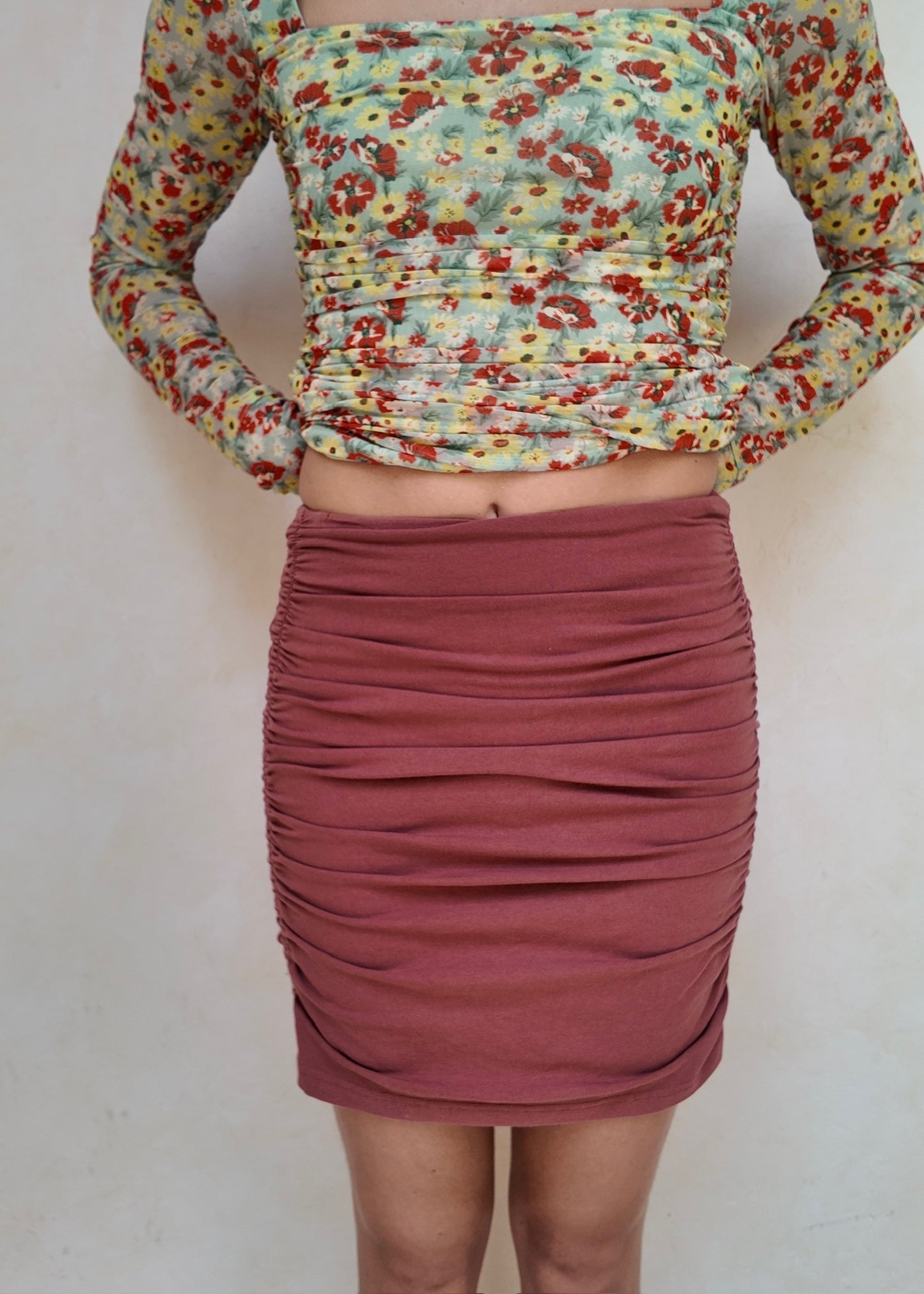 FALDA FRUNCIDA BRICK RED