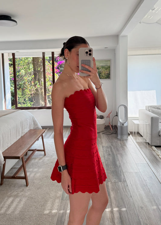 VESTIDO MINI STRAPLESS ROJO