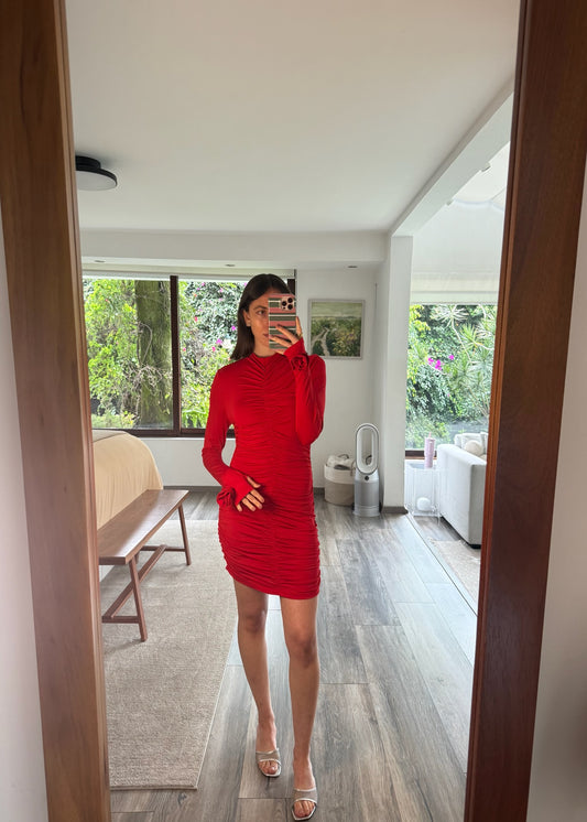 VESTIDO MINI RUCHED HOT RED