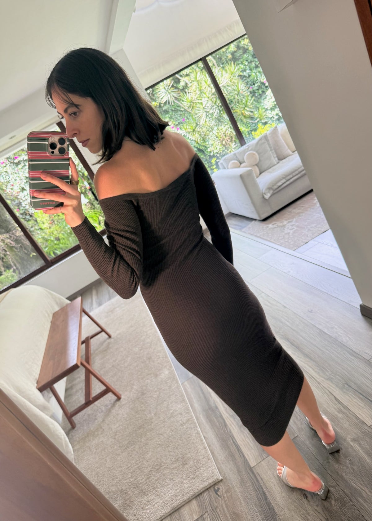 VESTIDO RIBBED DE KNIT CAFE