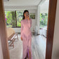VESTIDO MAXI LILA CON OLANES