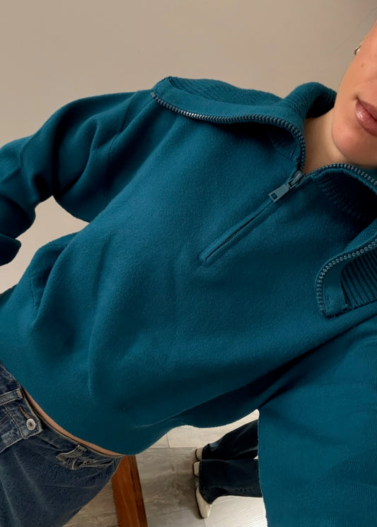 SUETER TEAL BLUE CON CIERRE