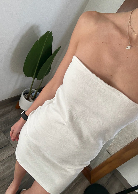 VESTIDO STRAPLESS MINI DENIM