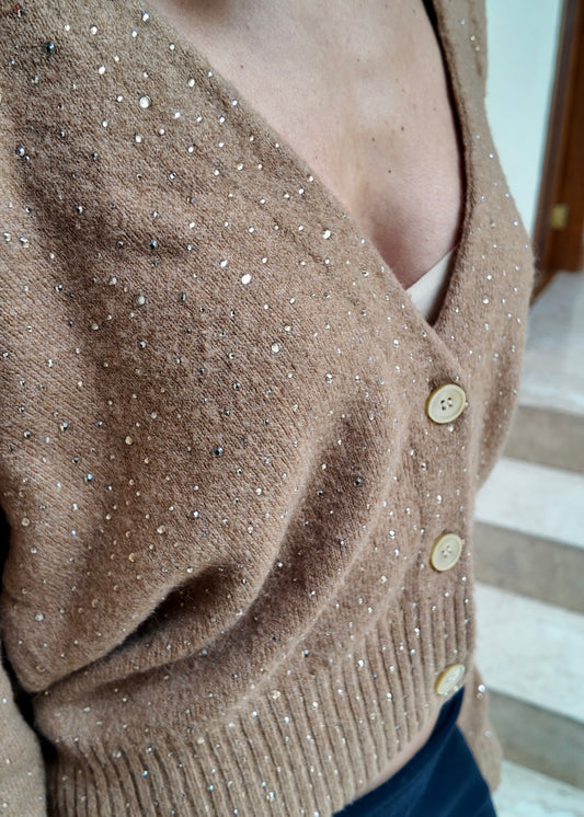 CARDIGAN BEIGE CON DIAMANTES