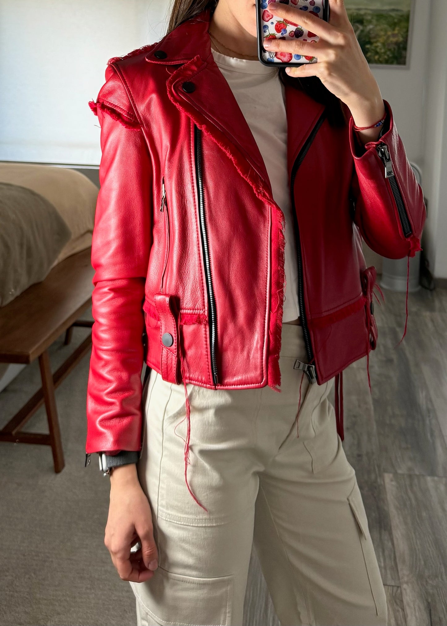 CHAMARRA MOTO DE PIEL ROJA