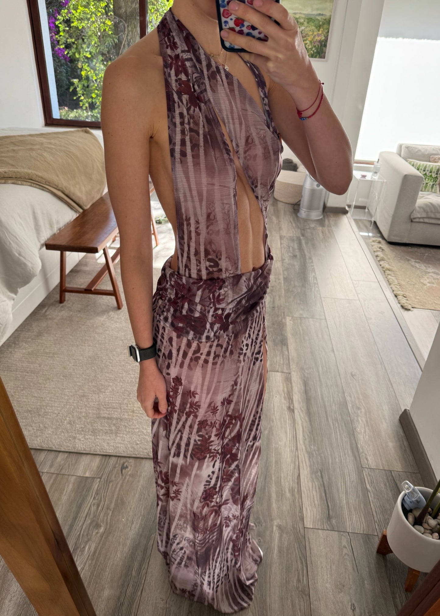 VESTIDO DE MESH MAXI CON PRINT