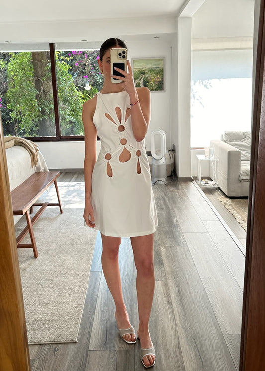 VESTIDO MINI CON AGUJEROS BLANCO