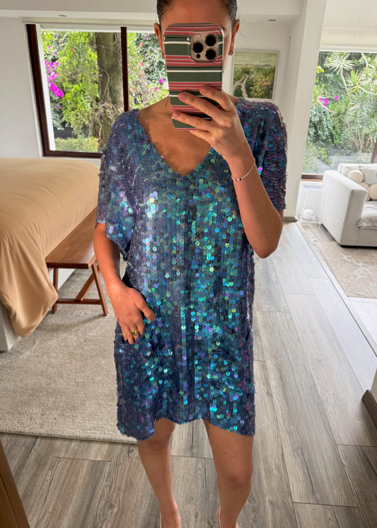 VESTIDO MINI SEQUIN TURQUESA