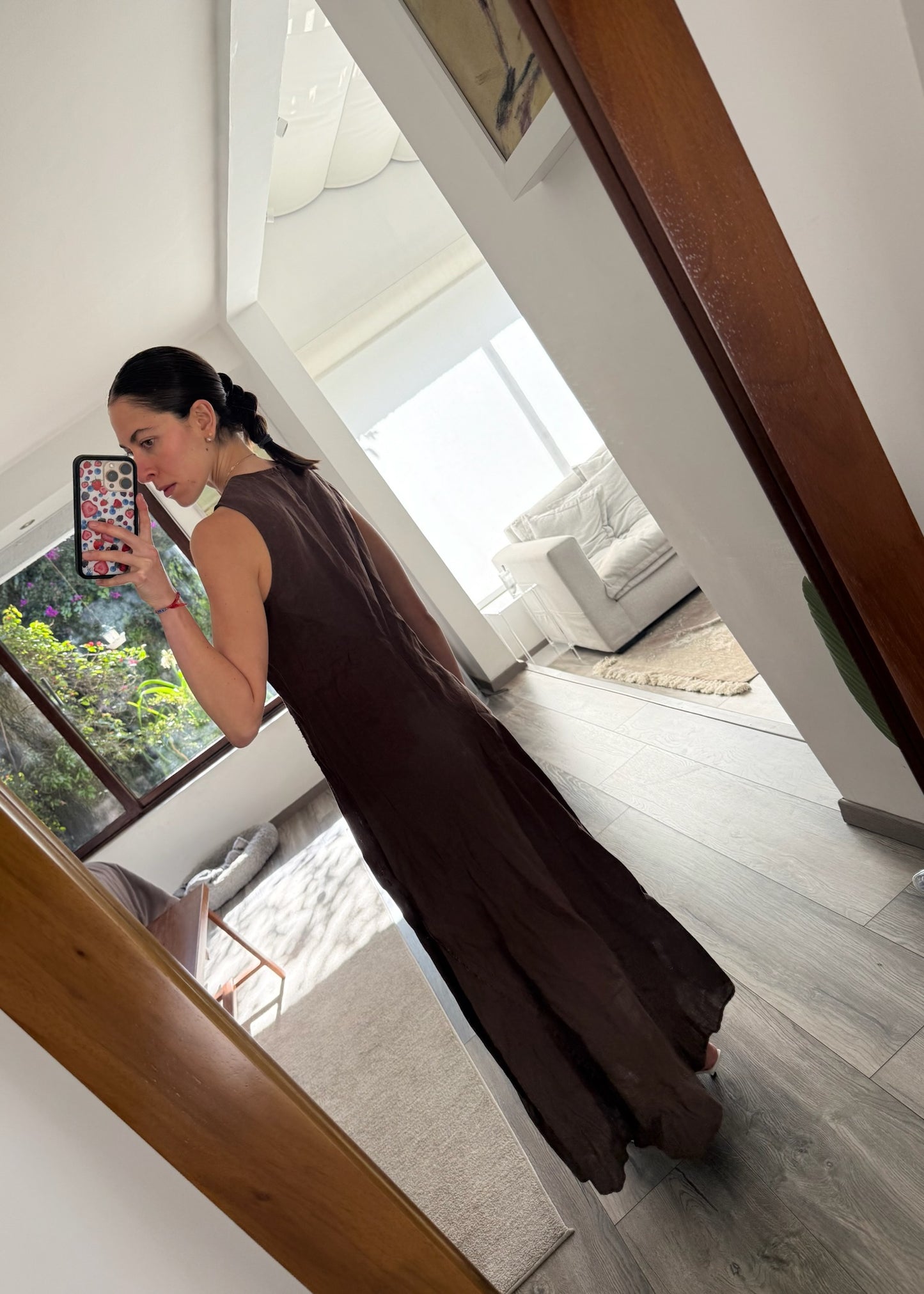 VESTIDO CAFÉ DE TIPO LINO