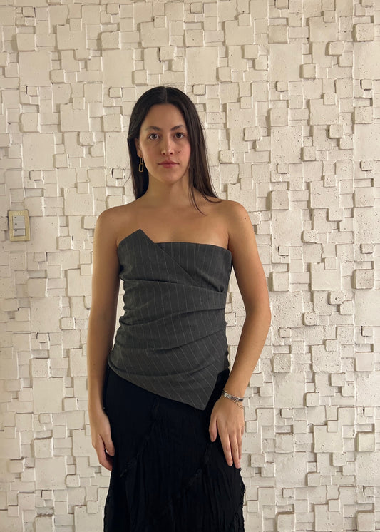 TOP PINSTRIPED STRAPLESS