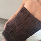 VESTIDO MINI STRAPLESS CON FLECOS