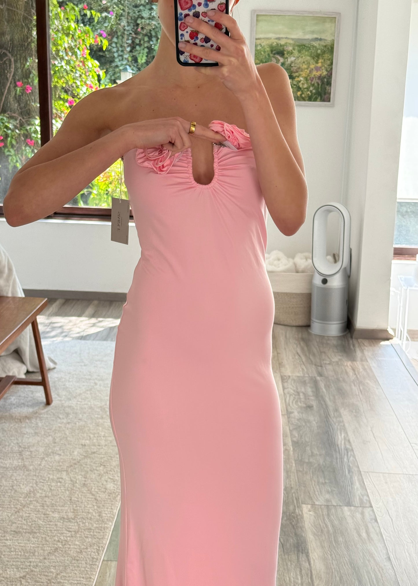 VESTIDO ROSA MIDI CON FLORES