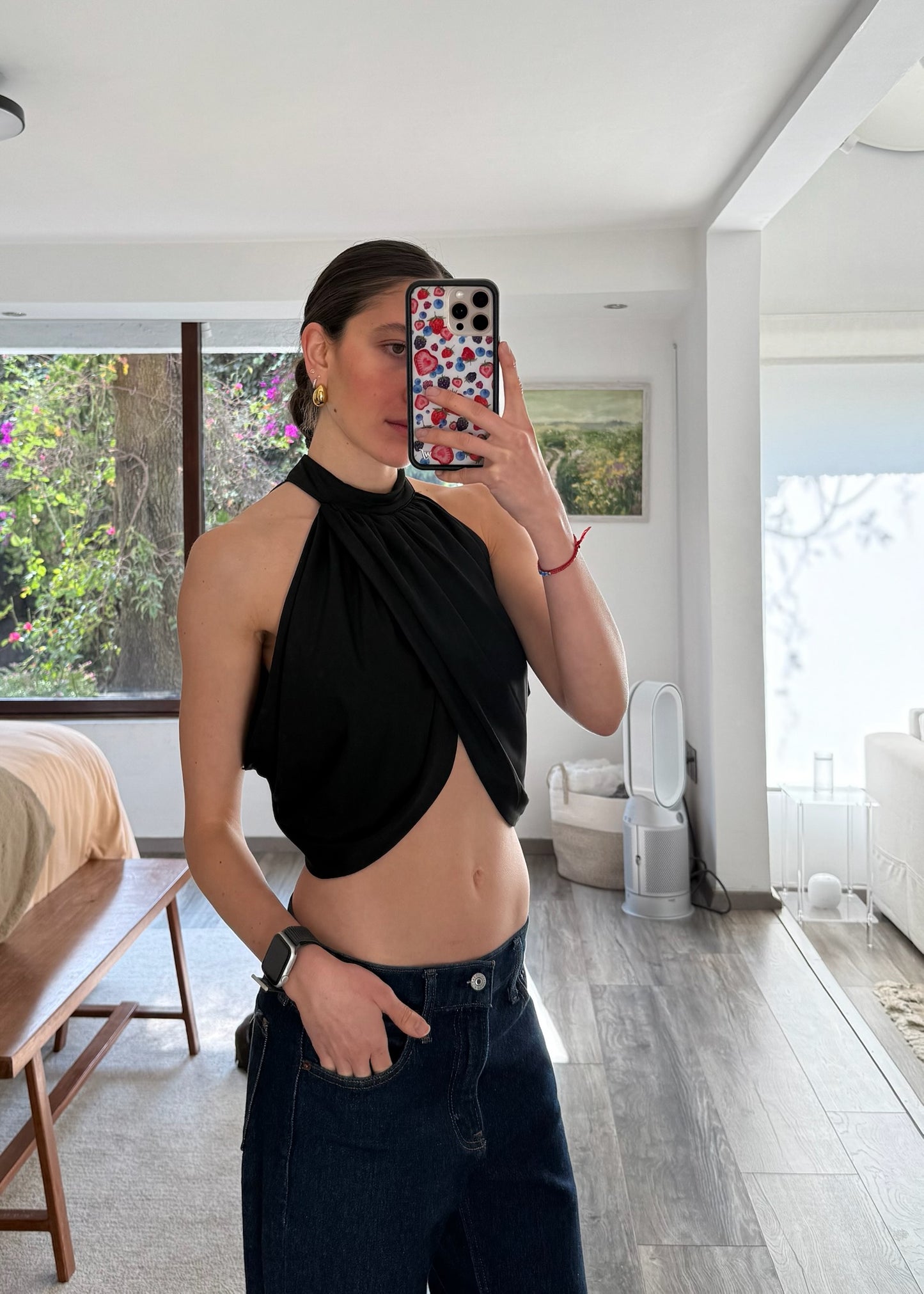 TOP HALTER NEGRO FRUNCIDO