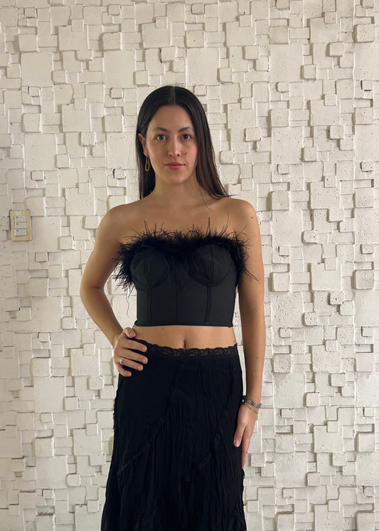 TOP BUSTIER CON PLUMAS