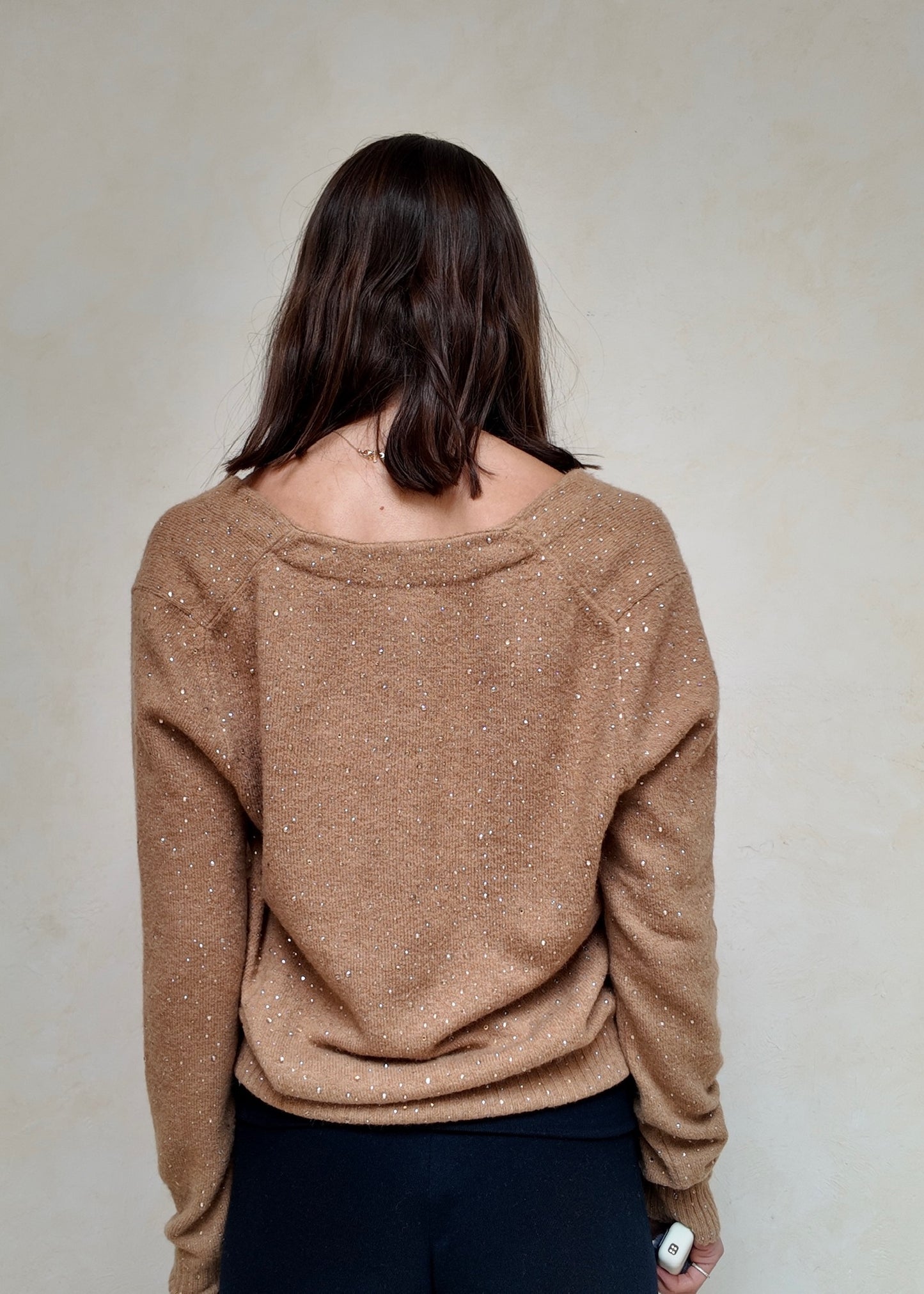 CARDIGAN BEIGE CON DIAMANTES