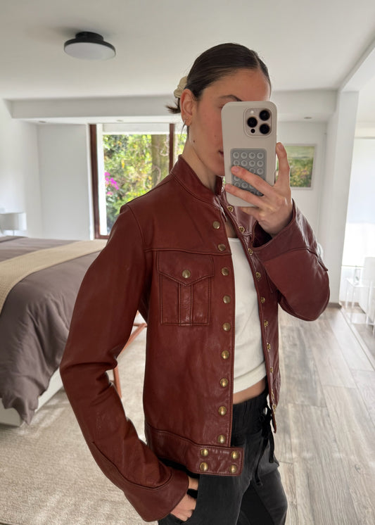 CHAMARRA 100% PIEL BRICK RED