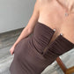VESTIDO MINI STRAPLESS CAFÉ
