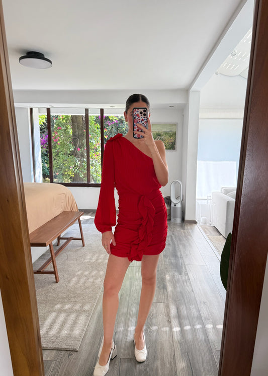 VESTIDO ONE SHOULDER ROJO MINI