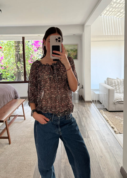 BLUSA SEE THROUGH DE SEDA CON PRINT