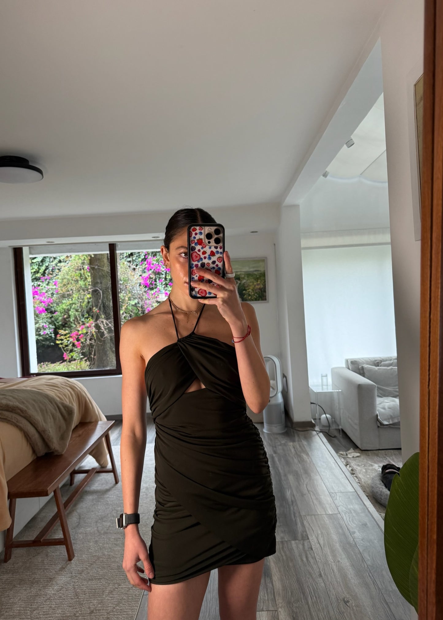 VESTIDO MINI FRUNCIDO VERDE MILITAR