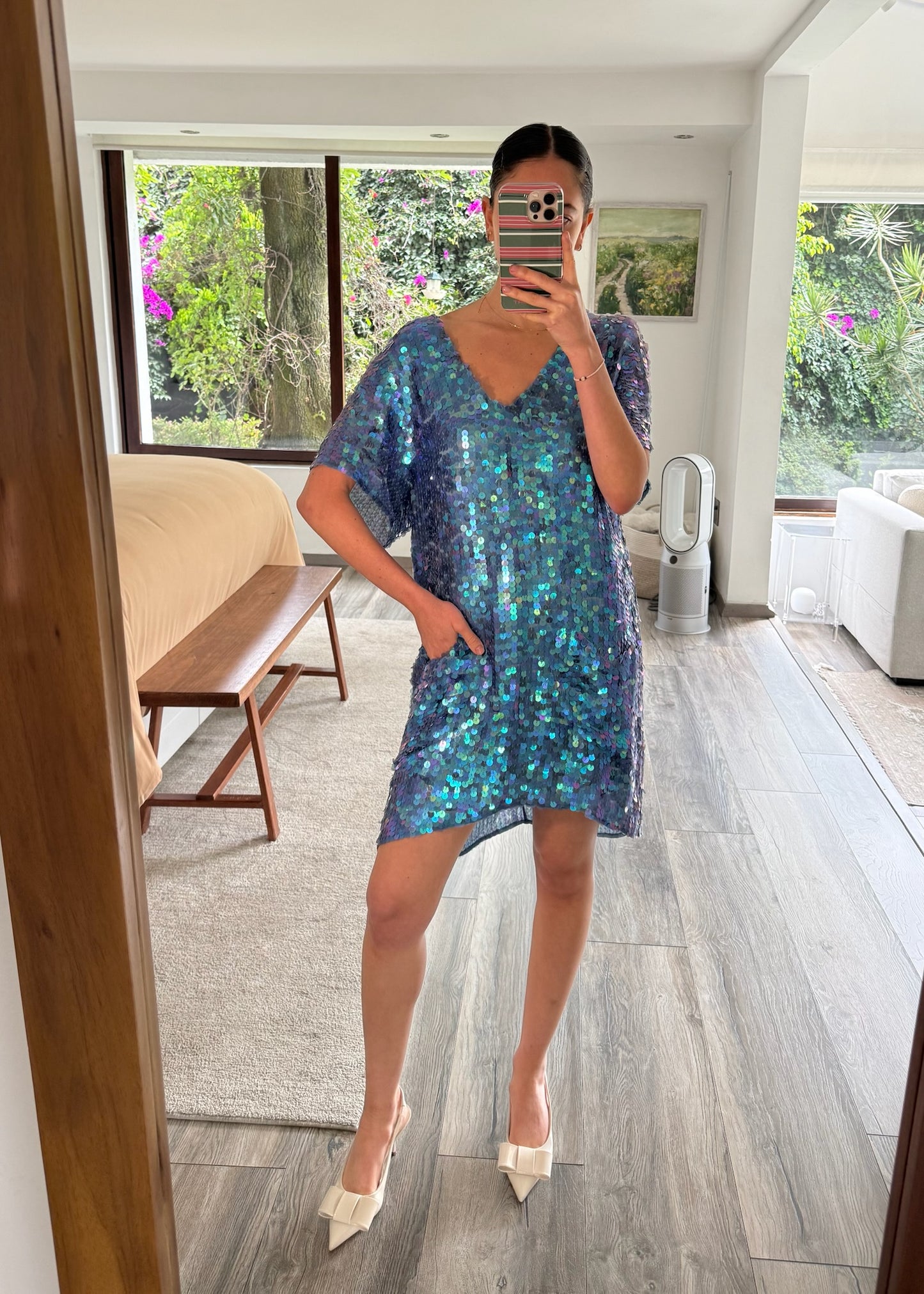 VESTIDO MINI SEQUIN TURQUESA