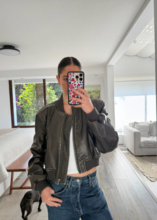 CHAMARRA BOMBER DE FAUX LEATHER