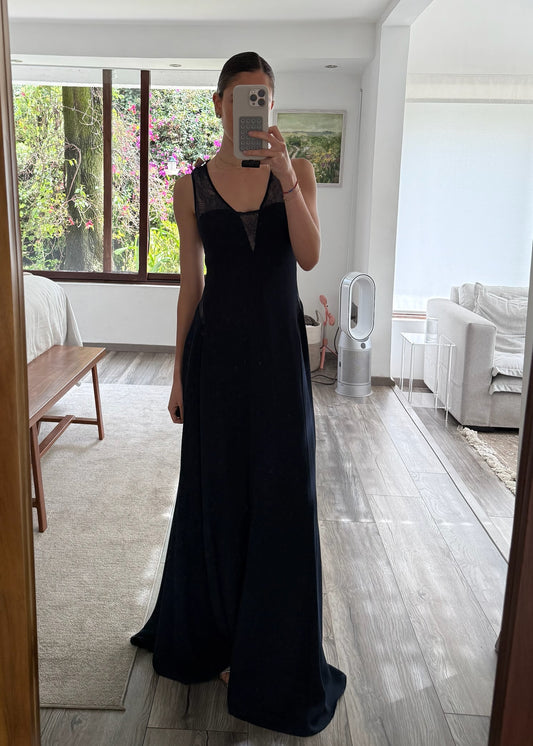 VESTIDO MAXI AZUL CON ENCAJE