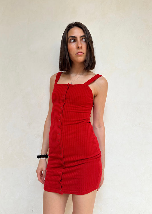 VESTIDO RIBBED MINI CON BOTONES