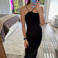 VESTIDO MIDI NEGRO FRUNCIDO
