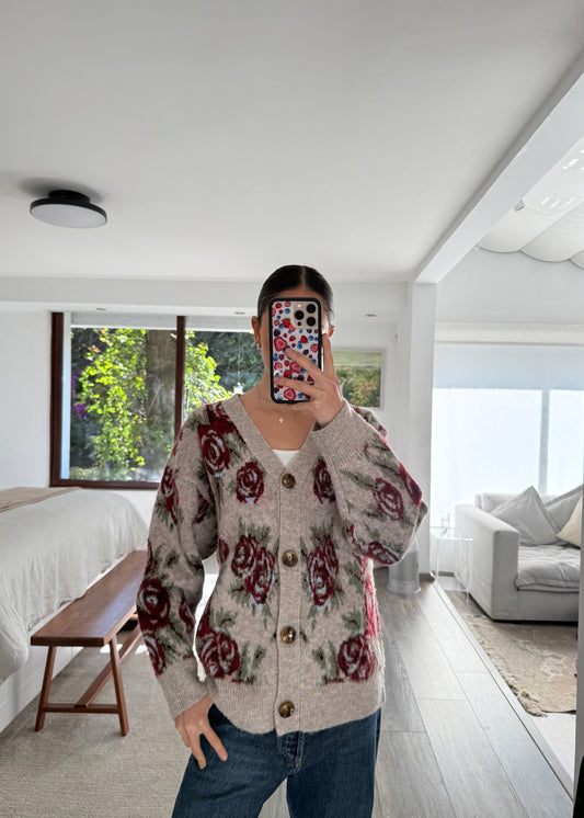 CARDIGAN OVERSIZED PRINT FLORES