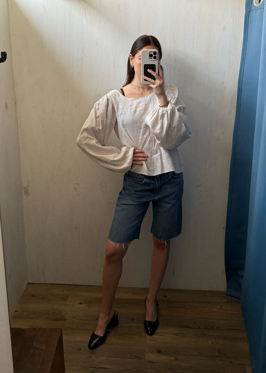 BLUSA DE LINO CON MANGAS CAMPANA