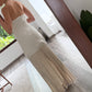 VESTIDO STRAPLESS CON FLECOS