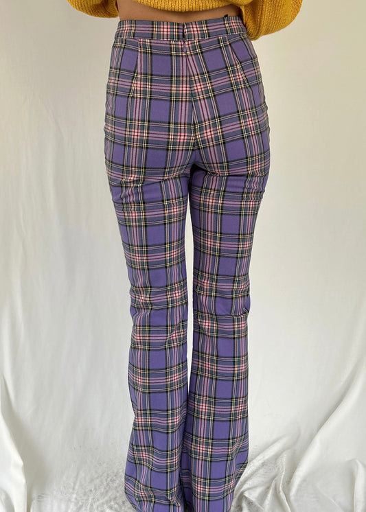 PURPLE PLAID FLARE PANTS