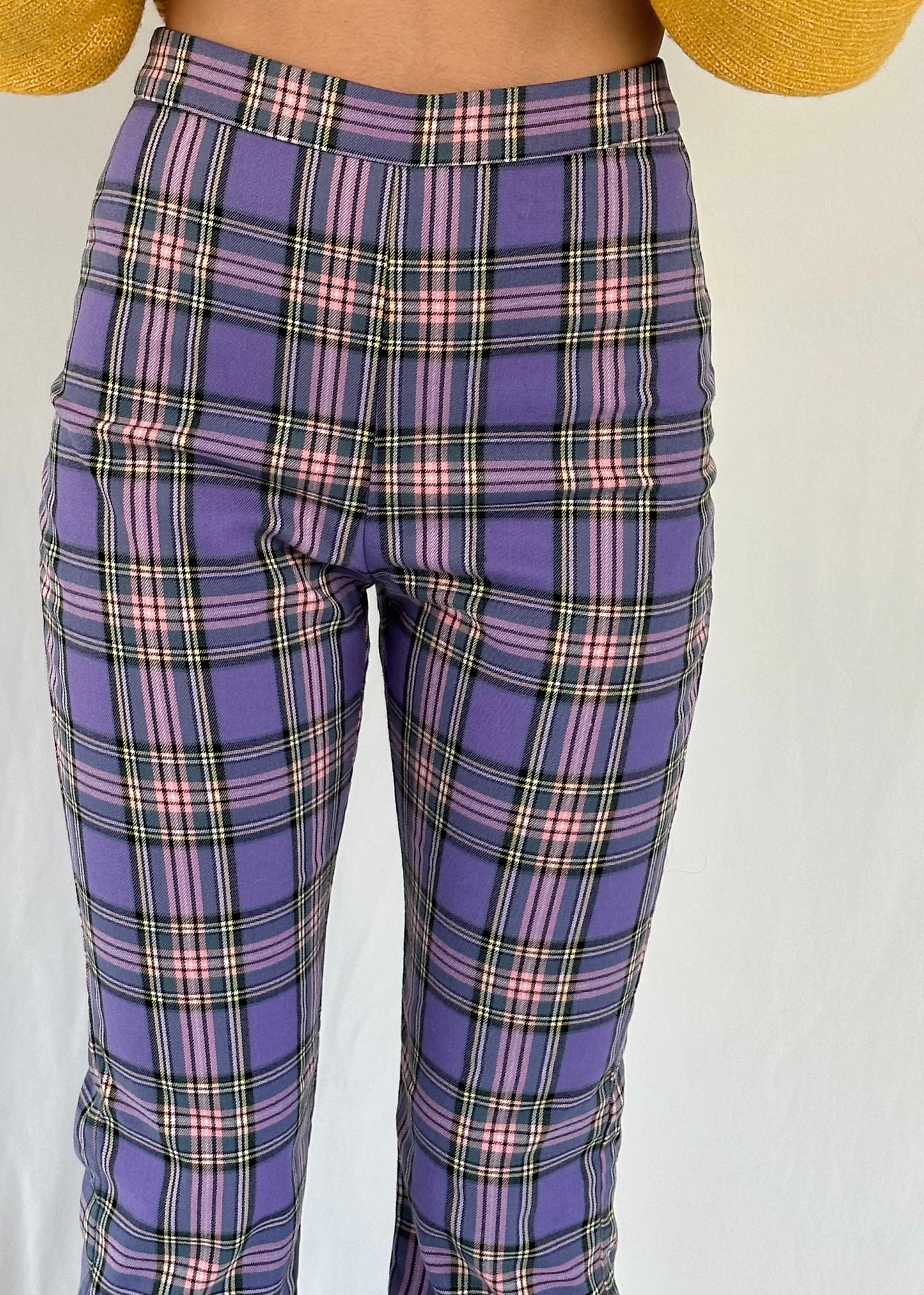 PURPLE PLAID FLARE PANTS