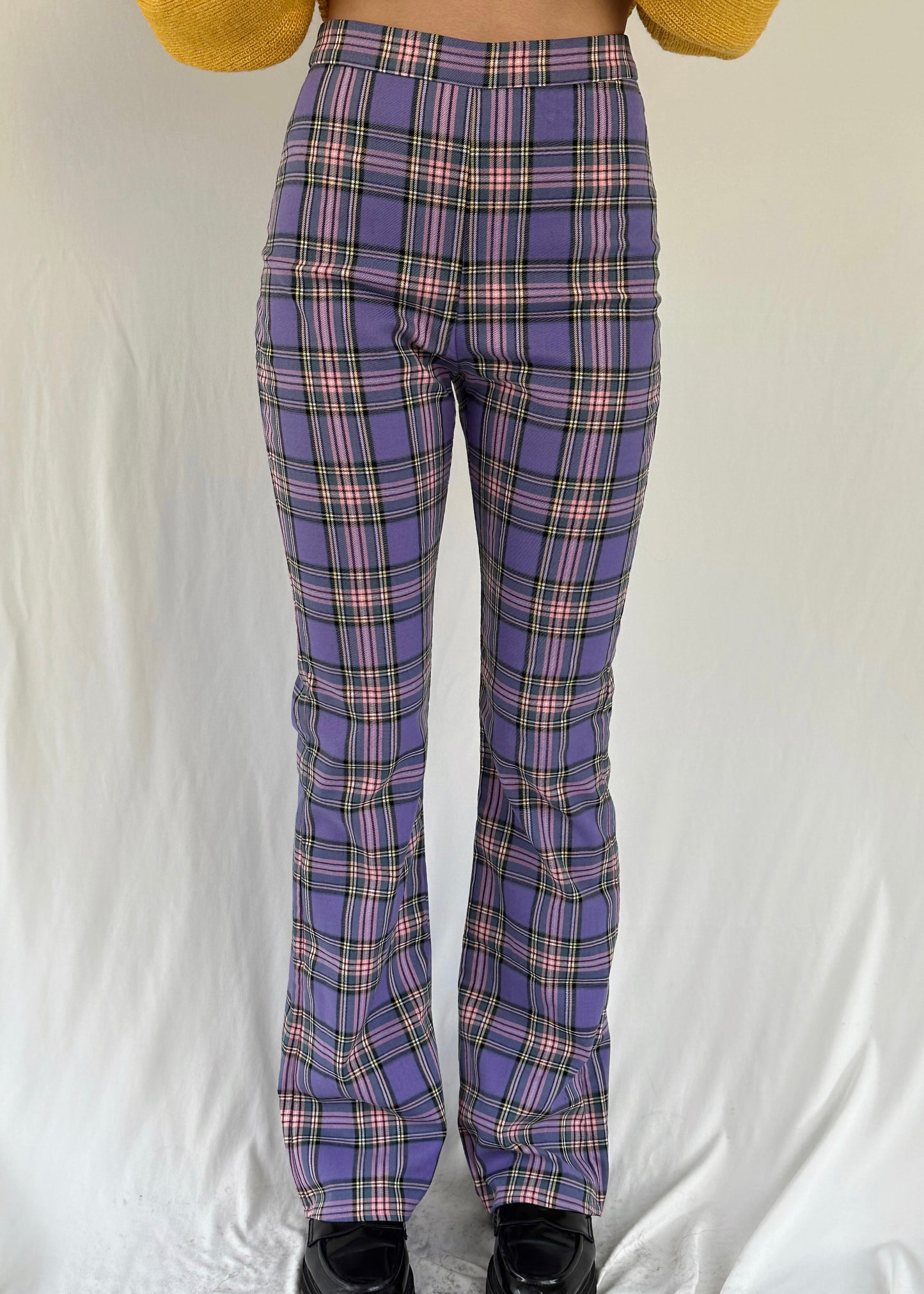 PURPLE PLAID FLARE PANTS