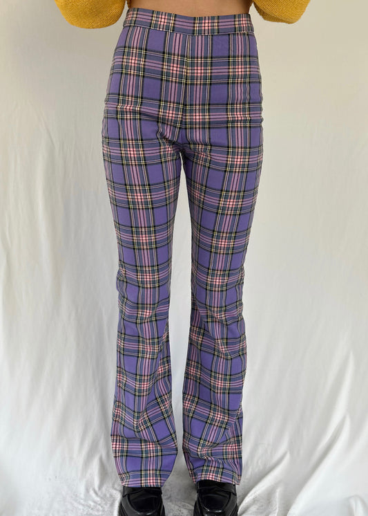 PURPLE PLAID FLARE PANTS